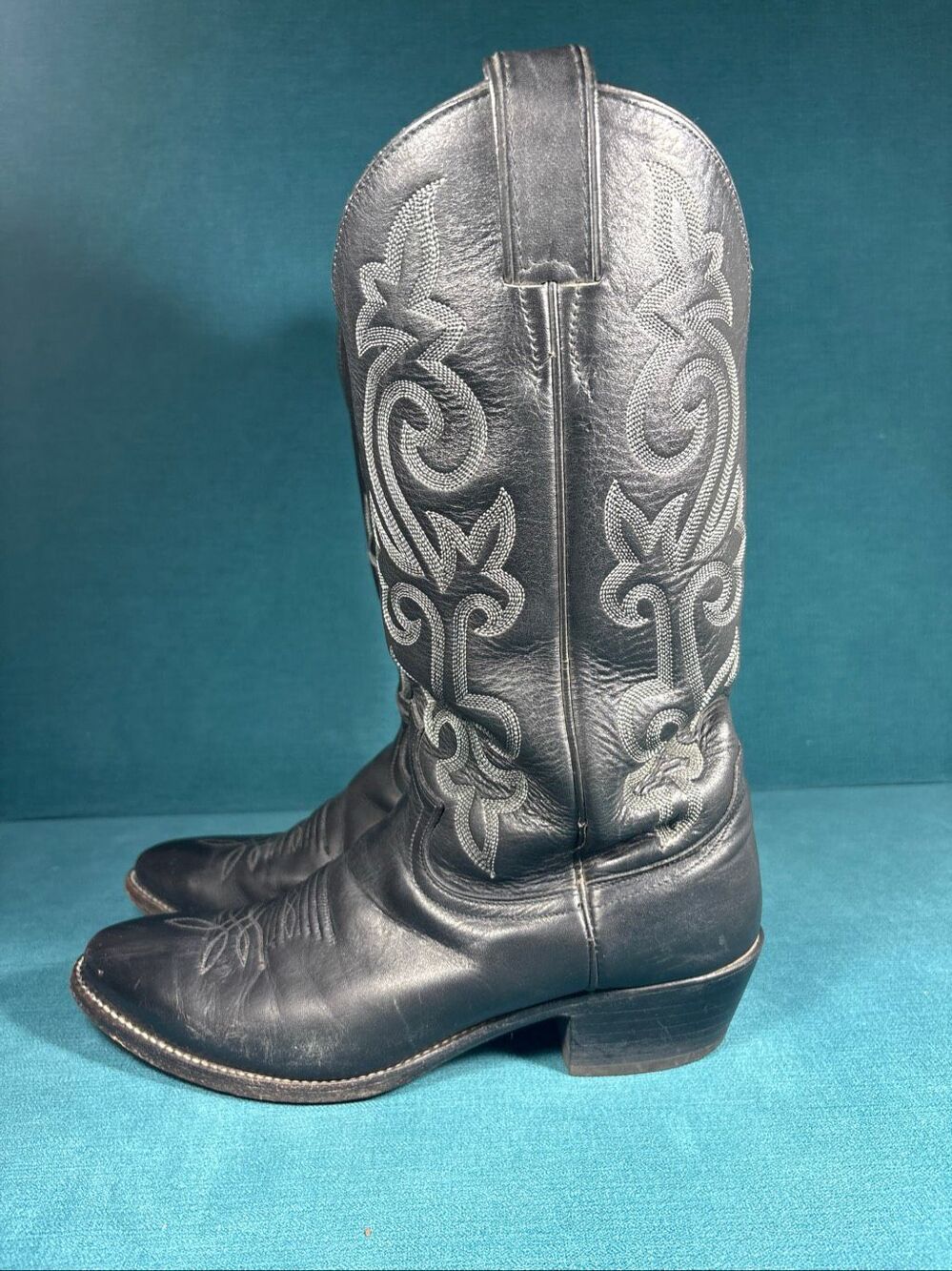 Justin Vintage Black Leather Cowboy Western Boots Men's Size 8.5 EE 1409